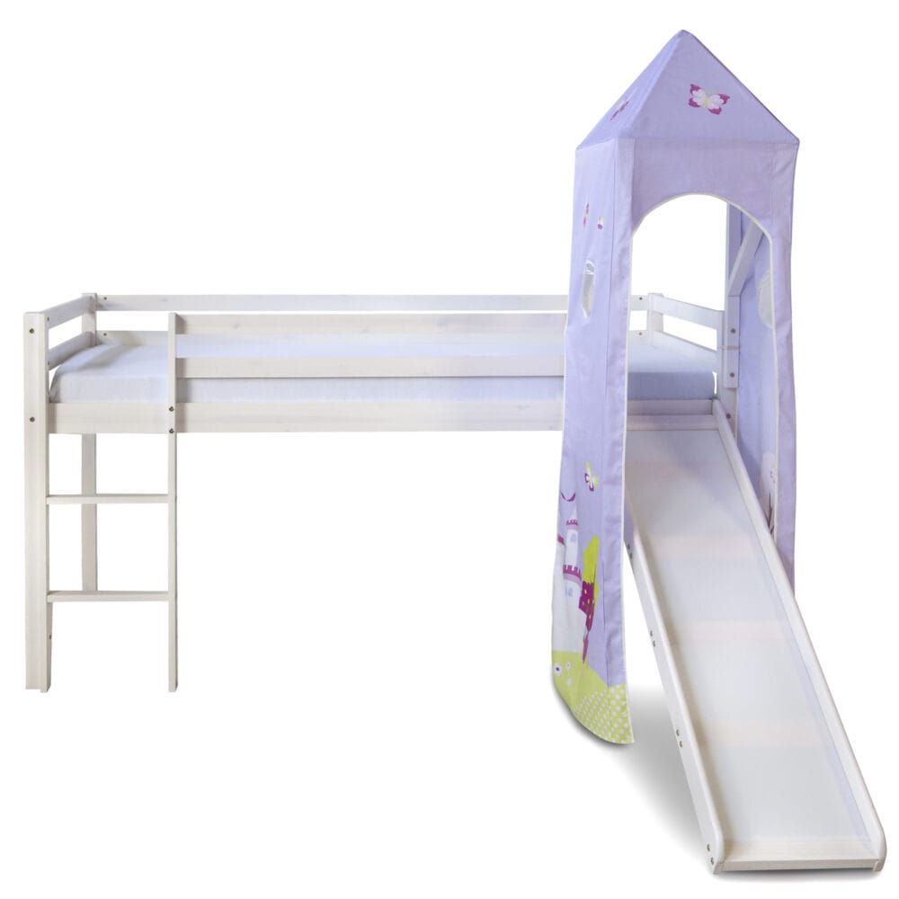 Hochbett Kinderbett 90x200cm aus Holz Weiss-Lila