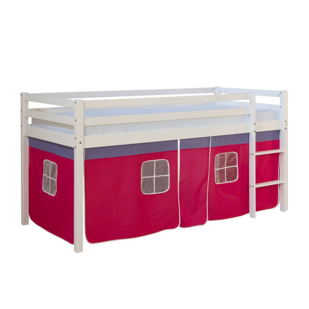 Hochbett Kinderbett 90x200cm aus Holz Weiss-Pink