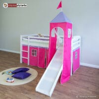 Hochbett Kinderbett 90x200cm aus Holz Weiss-Pink