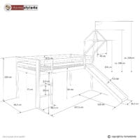 Hochbett Kinderbett 90x200cm aus Holz Weiss-Pink