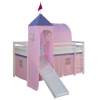 Hochbett Kinderbett 90x200cm aus Holz Weiss-Pink