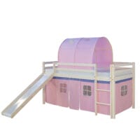 Hochbett Kinderbett 90x200cm aus Holz Weiss-Rosa