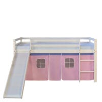 Hochbett Kinderbett 90x200cm aus Holz Weiss-Rosa