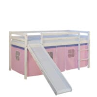 Hochbett Kinderbett 90x200cm aus Holz Weiss-Rosa