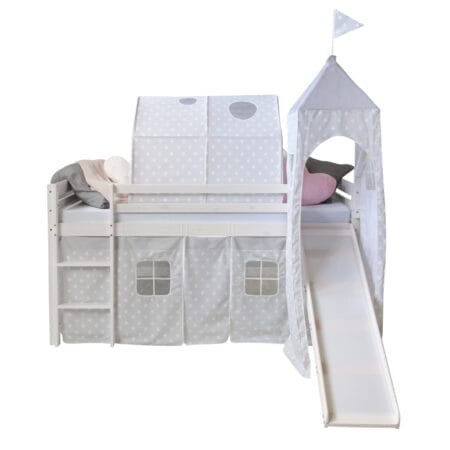 Hochbett Kinderbett 90x200cm mit Bettkasten Weiss-Grau