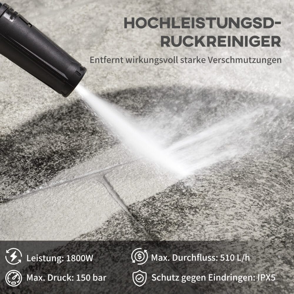 Hochdruckreiniger 1800W mit Rollen und Hochdruckschlauch, Blau.