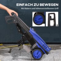 Hochdruckreiniger 1800W mit Rollen und Hochdruckschlauch, Blau.