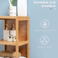Hochschrank für das Badezimmer aus Bambus mit Regalen und Schubladen