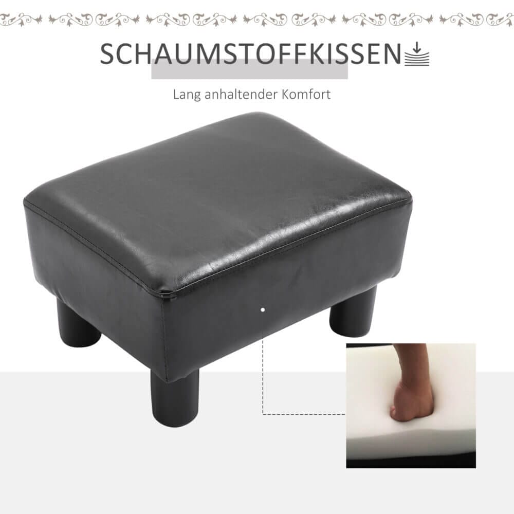 Ein schwarzer Chesterfield Hocker aus Kunstleder, Maße 40x30x24cm.