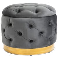Ein kohlegrauer Vintage Hocker mit Stauraum, Maße 55x55x42cm.