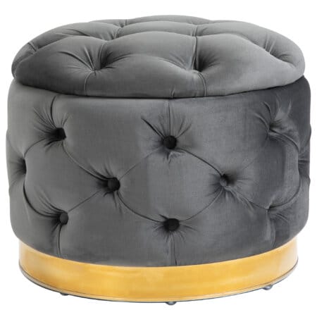 Ein kohlegrauer Vintage Hocker mit Stauraum, Maße 55x55x42cm.