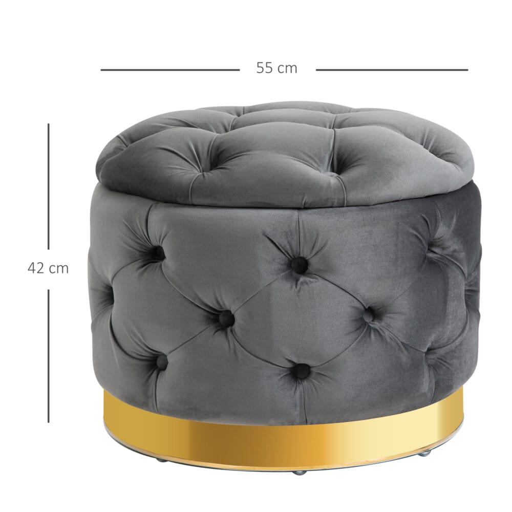 Ein kohlegrauer Vintage Hocker mit Stauraum, Maße 55x55x42cm.