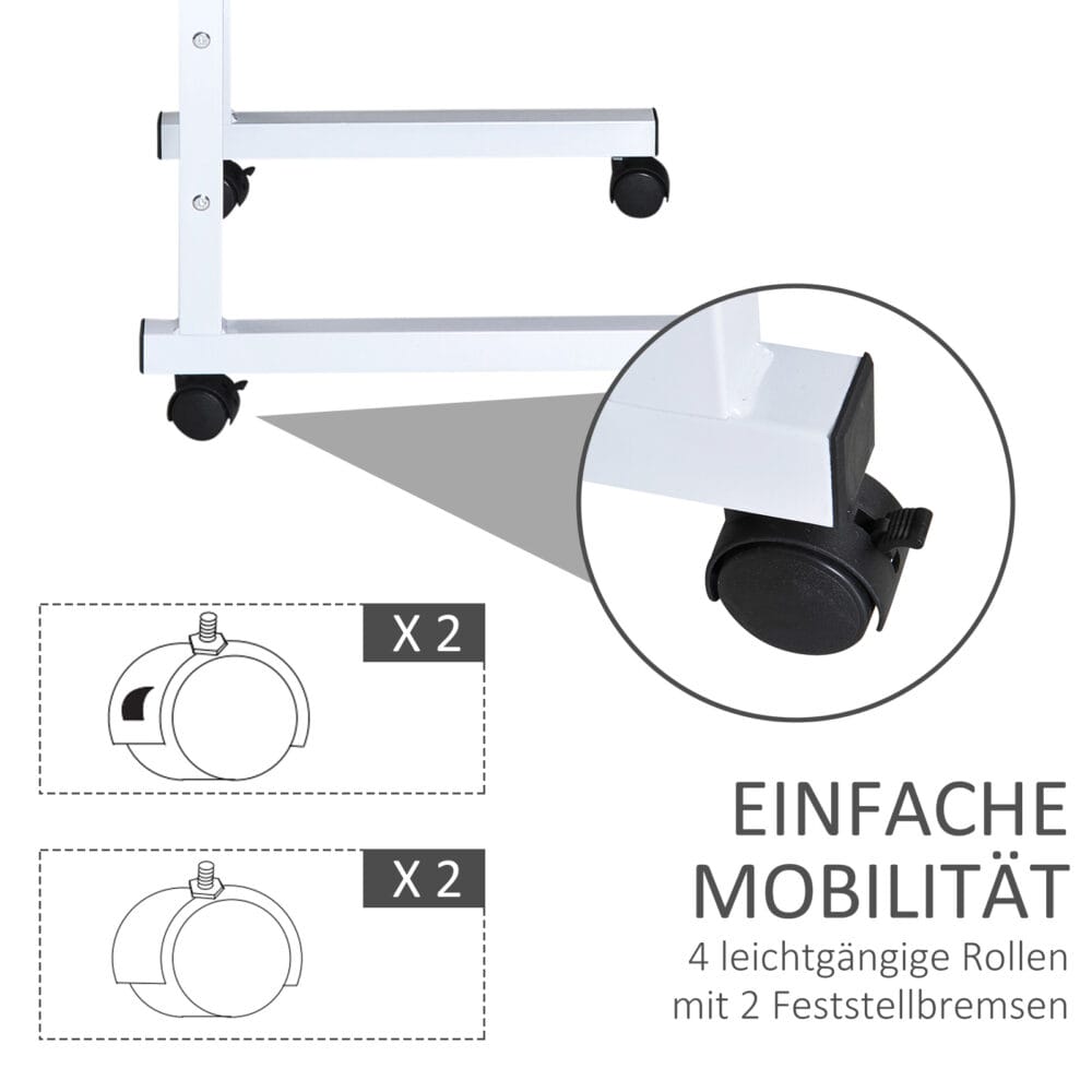 Höhenverstellbarer Beistelltisch C-Tisch mobil Weiss-Natur