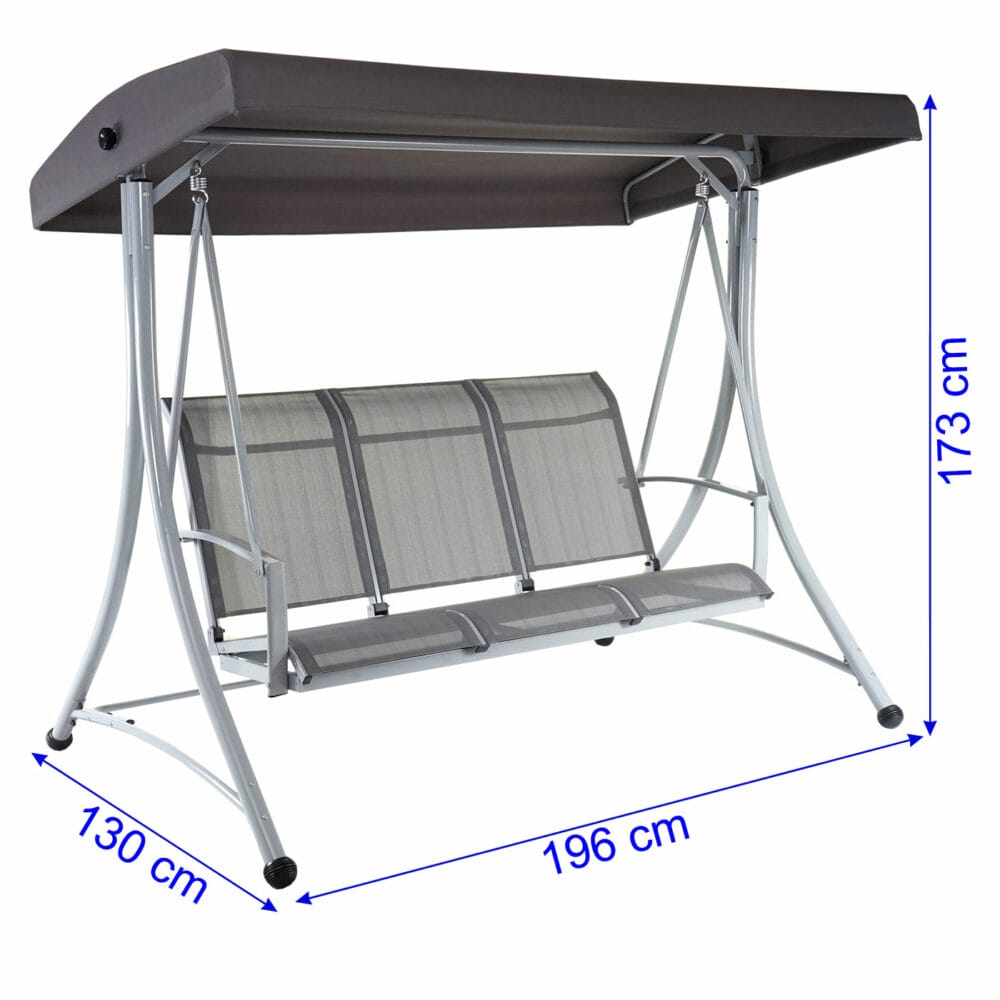 Hollywoodschaukel 3-Sitzer verstellbares Dach 216x196x130cm grau