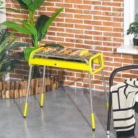 Holzkohlegrill klappbar mit 2 Grillrosten aus Edelstahl, Farbe Gelb.