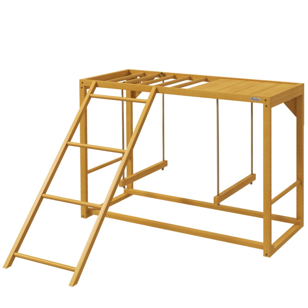 Naturholz-Hühner-Spielgerüst mit Schaukeln & Leiter für 3-4 Hühner.