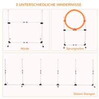 Weiss-gelbes 3-teiliges Hunde Agility Set mit Tragetasche, perfekt für mobiles Training und Spass mit Ihrem Hund.