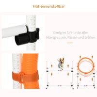Weiss-gelbes 3-teiliges Hunde Agility Set mit Tragetasche, perfekt für mobiles Training und Spass mit Ihrem Hund.