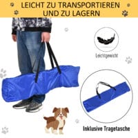 Gelbes 3-in-1 Hunde Agility Set mit praktischer Tragetasche, bietet verschiedene Trainingsmöglichkeiten für Agility-Sport.