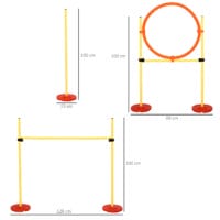 Gelbes 3-in-1 Hunde Agility Set mit praktischer Tragetasche, bietet verschiedene Trainingsmöglichkeiten für Agility-Sport.