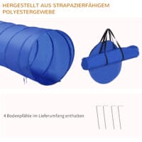 Blaues Hunde Agility Set mit Tunnel und Hürden, ideal für Spass und Training im Garten, fördert Fitness und Koordination.