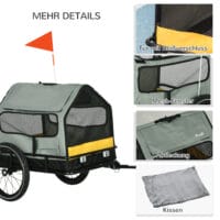 Grauer 3-in-1 Hundeanhänger mit Reflektoren, bis 10kg belastbar, als Anhänger, Jogger und Buggy nutzbar, ideal für kleine Hunde.