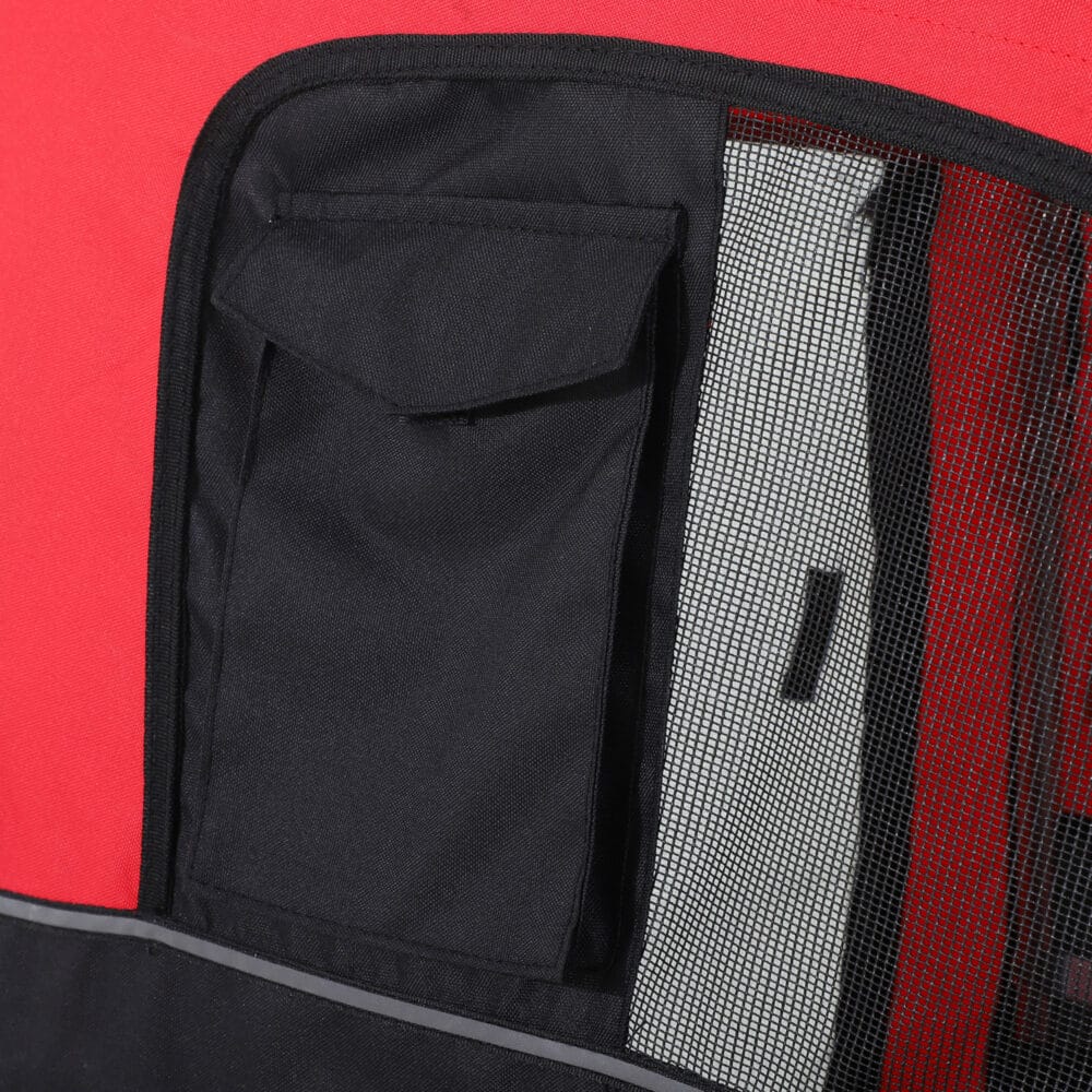 Rot-schwarzer 2-in-1 Hundeanhänger, auch als Jogger nutzbar, Grösse 155x83x108cm. Perfekt für aktive Hunde und Besitzer.