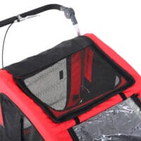 Rot-schwarzer 2-in-1 Hundeanhänger, auch als Jogger nutzbar, Grösse 155x83x108cm. Perfekt für aktive Hunde und Besitzer.