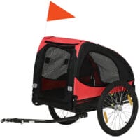 Roter Hundeanhänger klappbar als Fahrradanhänger, wasserbeständig, für den Transport von Haustieren.