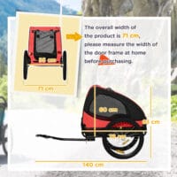 Roter Hundeanhänger klappbar als Fahrradanhänger, wasserbeständig, für den Transport von Haustieren.