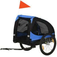 Blauer Hundeanhänger klappbar und wasserbeständig, Grösse 140x71x83cm, ideal für sichere Haustiertransporte.