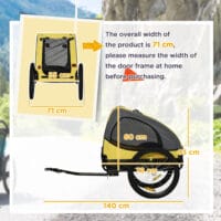 Gelber Hundeanhänger mit Sicherheitsleine und Netzfenstern, bis 20kg belastbar, bietet sichere und luftige Transportmöglichkeiten für kleine bis mittelgrosse Hunde.