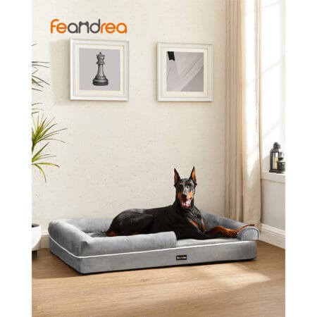 Orthopädisches Hundebett aus grauem Stoff, waschbar und rutschfest