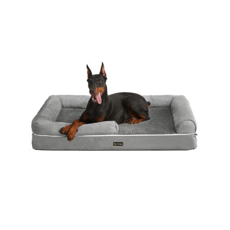 Orthopädisches Hundebett aus grauem Stoff, waschbar und rutschfest