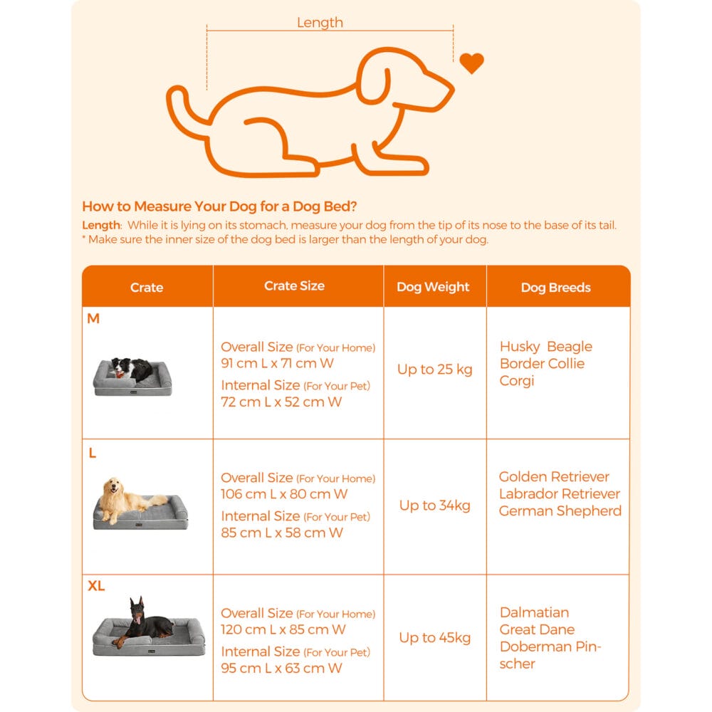 Orthopädisches Hundebett aus grauem Stoff, waschbar und rutschfest