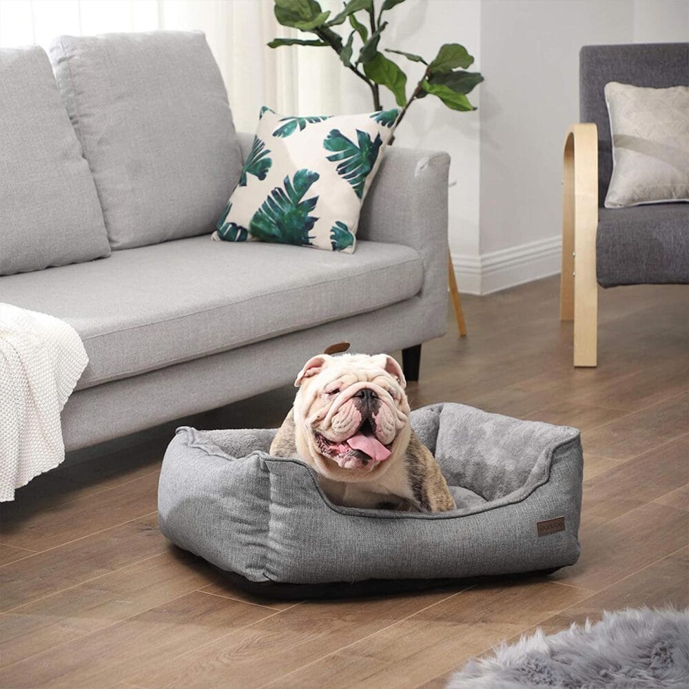 Hundebett Schlafsofa in Hellgrau, rutschfest, Leinenoptik, 70x55x21cm