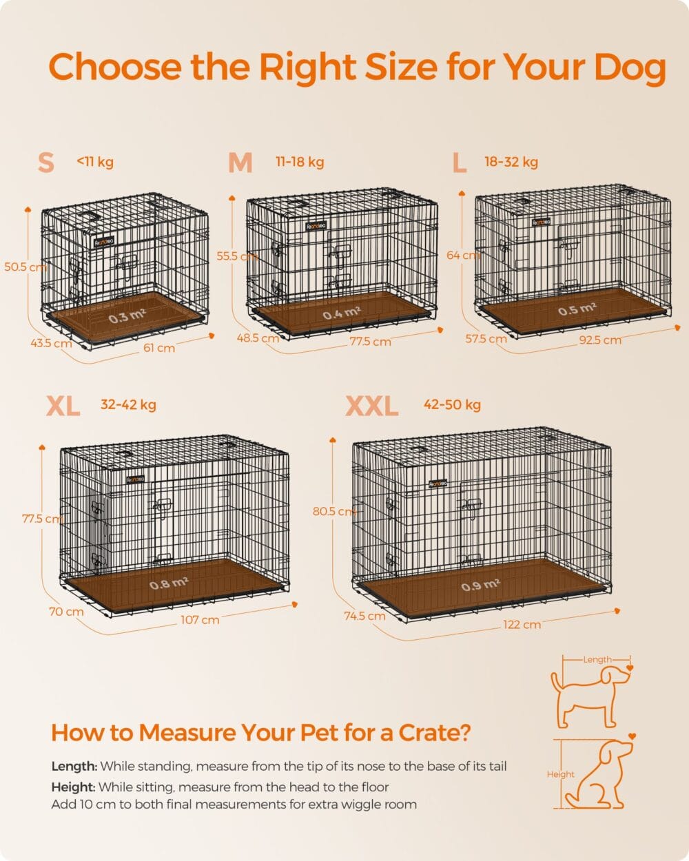 Große Hundebox 122 cm in Schwarz mit zwei Türen, sicher und stabil.