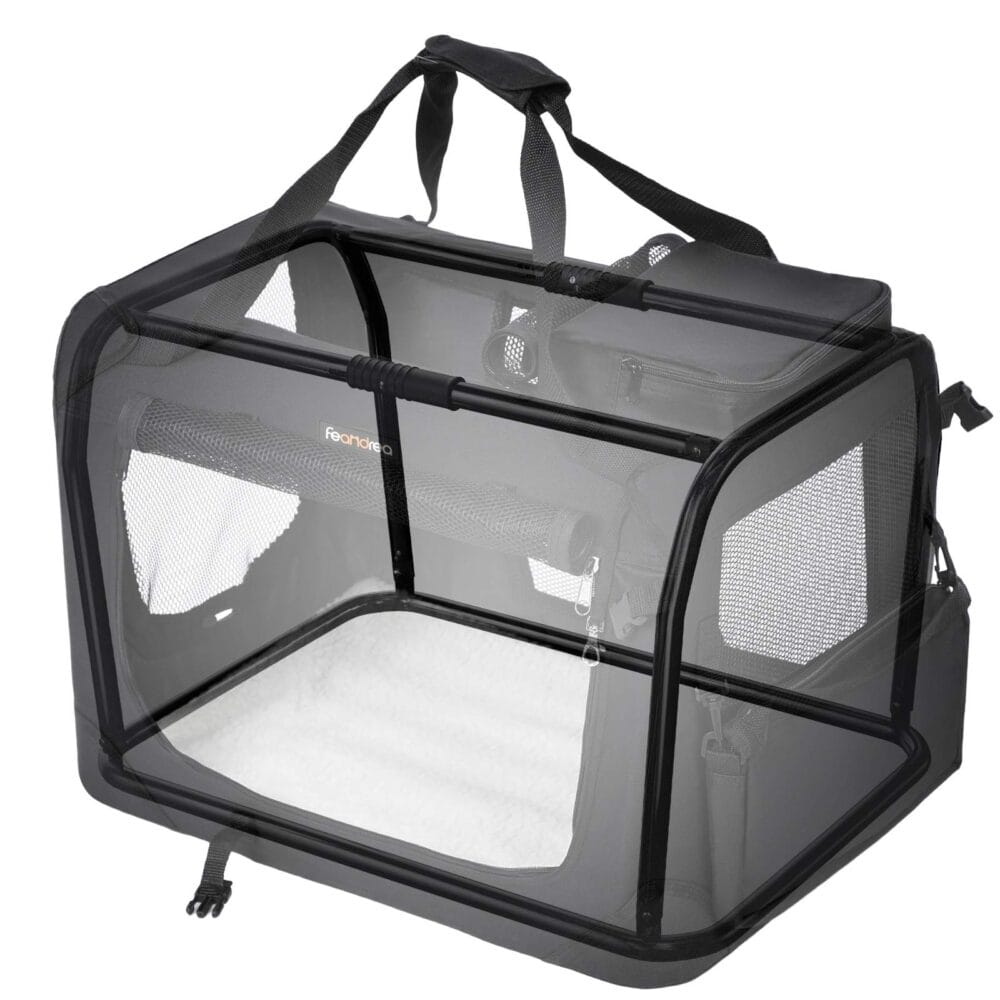 Schwarze Hundetransportbox tragbar, faltbar, Autositz, Größe M, Stoffmaterial