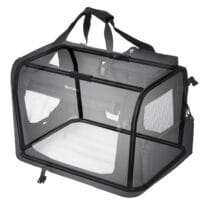 Schwarze Hundetransportbox tragbar, faltbar, Autositz, Größe M, Stoffmaterial