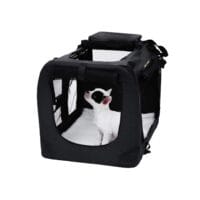 Schwarze Hundetransportbox tragbar, faltbar, Autositz, Größe M, Stoffmaterial