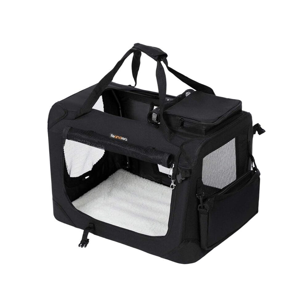Schwarze Hundetransportbox tragbar, faltbar, Autositz, Größe M, Stoffmaterial