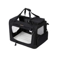 Schwarze Hundetransportbox tragbar, faltbar, Autositz, Größe M, Stoffmaterial