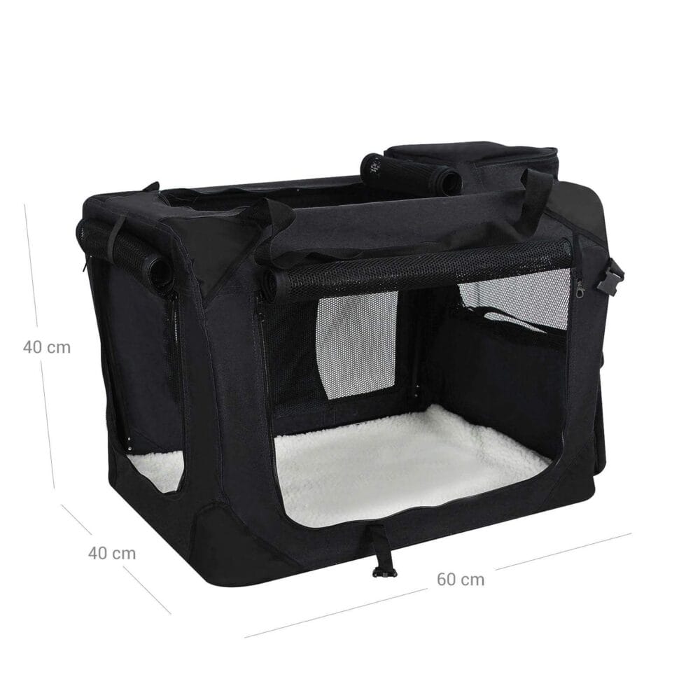 Schwarze Hundetransportbox tragbar, faltbar, Autositz, Größe M, Stoffmaterial