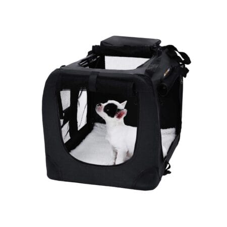 Schwarze Hundetransportbox tragbar, faltbar, Autositz, Größe M, Stoffmaterial