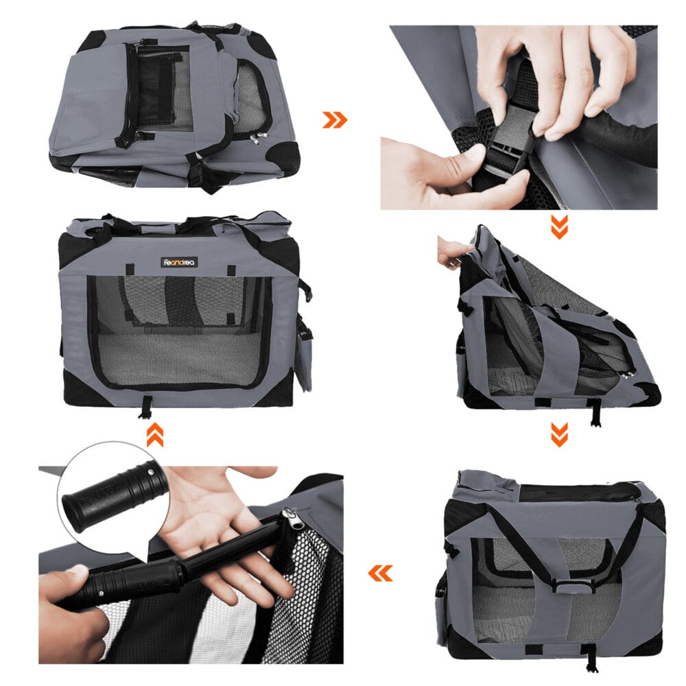 Faltbare leichte Hundetransportbox in Grau, 70x52x52cm Stoff