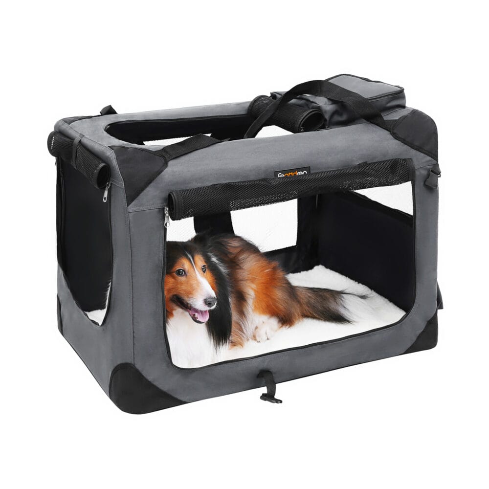 Faltbare leichte Hundetransportbox in Grau, 70x52x52cm Stoff