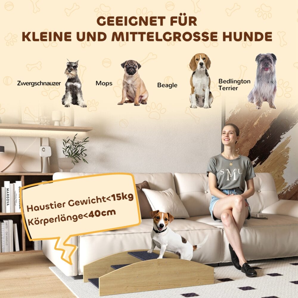 Naturholz Hundewippe, auch als Agility-Rampe nutzbar, 2-in-1 Design für Hunde bis 15kg, fördert Balance und Selbstvertrauen.