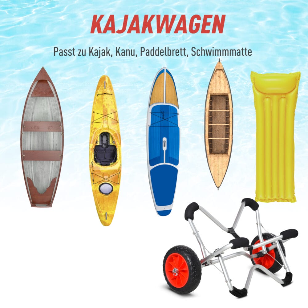 Faltbarer Kajakwagen aus Aluminium mit PU-Reifen, belastbar bis 75 kg