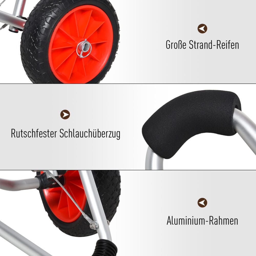 Faltbarer Kajakwagen aus Aluminium mit PU-Reifen, belastbar bis 75 kg
