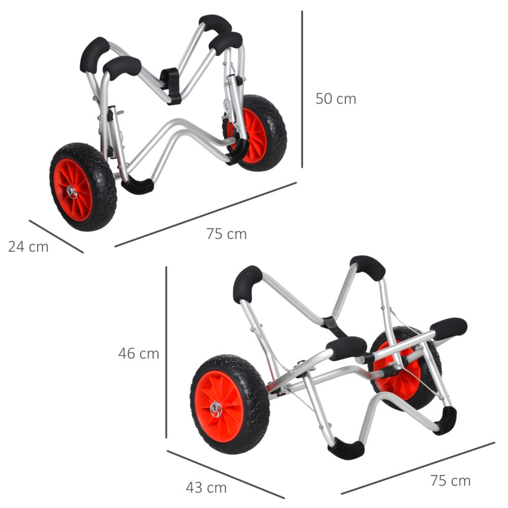 Faltbarer Kajakwagen aus Aluminium mit PU-Reifen, belastbar bis 75 kg